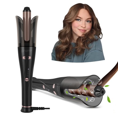 Auto Hair Curler, Prizm Professional Automatic Curling Iron, 1 Inch Rotating Curling Iron with 4 Adjustable Temperatures & 7S Timing Curling Reminder, Dual Voltage, Black