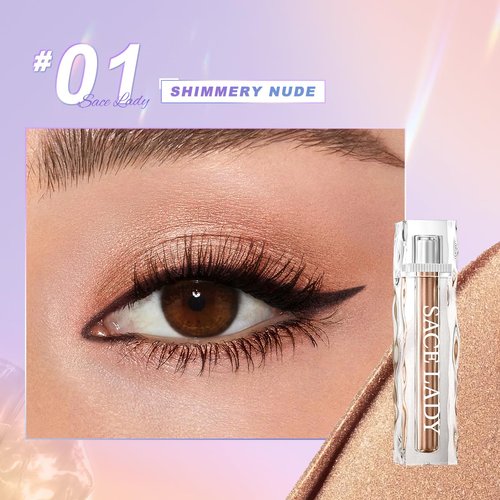 SACE LADY Liquid Eyeshadow, Lasting Pigmented Waterproof Eye Glitter Makeup Cream, Metallic Smooth Eye Shadow Eyeliner Cosmetics, 0.12Fl Oz (#01)