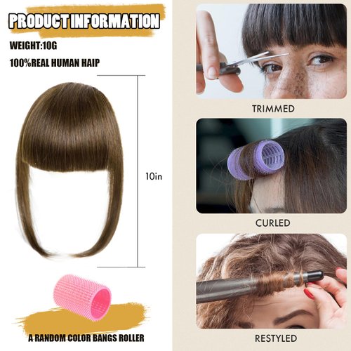 TENDER EPOCH Bangs Hair Clip in Bangs - Fake Curtain Flat French Bangs Clip on Hair Extensions, Natural Thick Bangs Fringe with Temples Hairpieces for Women Daily Wear - Light Brown