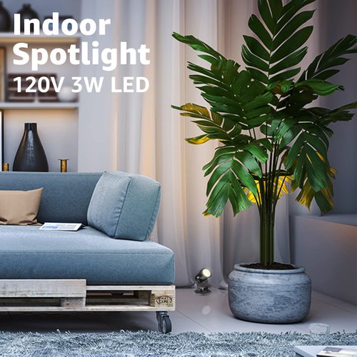 SUNVIE 2 Pack LED Spot Lights Indoor for Plants Uplights Lamp Accent Lighting Decor 120V Warm White Up Spotlight 5.9 FT Cord with Floor Foot Switch (Base and Stake Included)
