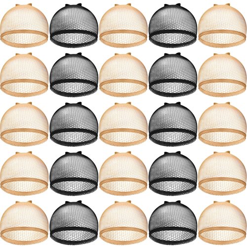 Chuangdi 50 Pcs Wig Cap Mesh Net Stocking Wig Cap Stretchy Nylon Liner Weaving Close End Fishnet Wig Cap for Women Men(Black and Light Brown)