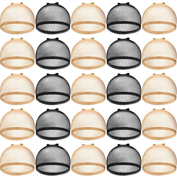 Chuangdi 50 Pcs Wig Cap Mesh Net Stocking Wig Cap Stretchy Nylon Liner Weaving Close End Fishnet Wig Cap for Women Men(Black and Light Brown)