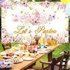 Avezano Tea Party Backdrop Floral Butterfly Glitter Let's Partea Banner Afternoon Tea Baby Shower Birthday Party Decorations 70.8 x 43.3 Inch (Pink)