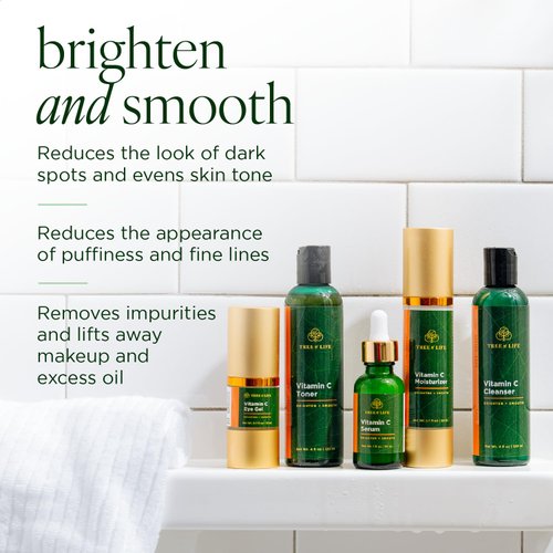 Tree of Life Beauty Vitamin C Brightening Complete (Pack of 5) Serum (1 Oz), Moisturizer Cream (1.7 Oz), Eye Gel (0.5 Oz), Toner (4 oz), Cleanser (4 oz), Renewing Face Dermatologist Tested Skin care
