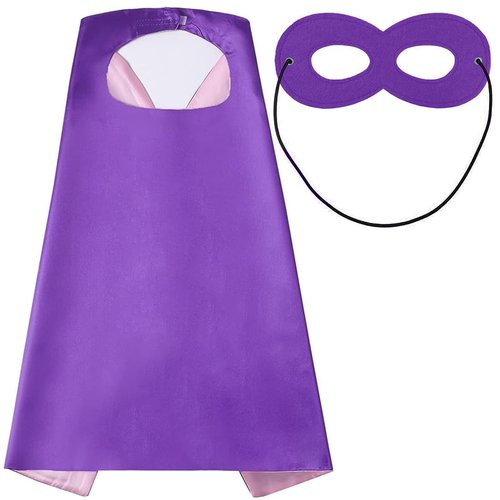 Naichuo Superhero Capes Cloak with Mask, Kids Children Boys Girls Double Side Dress Up Costumes for Halloween Christmas(Purple/Pink)