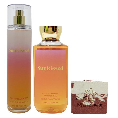 Bath & Body Works Sunkissed - Duo Gift Set - Fine Fragrance Mist and Shower Gel With a Cherry On Top Soap.