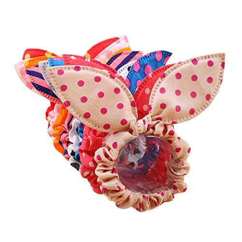 10 Pcs Assorted Color Cute Chiffon Dot Rabbit Ear Hair Bow Head Tie Bands Ponytail Holder Hot for...