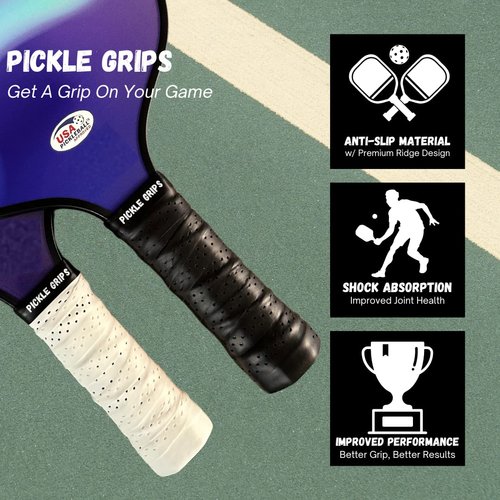 Pickle Grips Pickleball Paddle Grip Tape - Black Overgrip Grip Wrap for Pickleball Racquet- Moisture Wicking Paddle Grip Wrap (2 Pack)