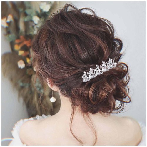 Yheakne Crystal Wedding Hair Comb Silver Rhinestone Bride Hair Comb Barrette Bling Bridal Hair Clips Headpieces Decorative Head Comb Headwear Cz Crystal Hair Piece Sparkle Wedding Hair Accessories for Women and Girls (Silver)