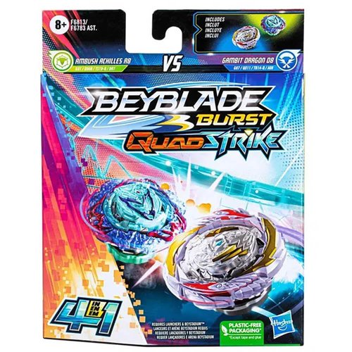 Beyblade Burst QuadStrike Gambit Dragon D8 and Ambush Achilles A8 Spinning Top Dual Pack, 2 Battling Game Top Toy for Kids Ages 8 and Up