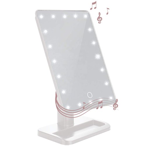 Aduro Vanity Mirror Makeup Mirror With Lights And Wireless Speaker, U-Reflect Beauty LED Wireless Swivel Smart Home Audio Mirror With Tray (White)