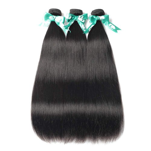 ALLRUN Straight Human Hair Bundles with Frontal 13x4 Ear to Ear Brazilian Straight Virgin Hair 3 Bundles with Lace Frontal Human Hair Extensions(14 16 18+14Lace Frontal)