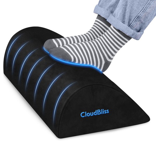 CloudBliss Foot Rest for Under Desk at Work,Office Desk Accessories with Memory Foam and Washable Removable Cover, Foot Stool for Office, Car, Home to Foot Support and Relax Ankles, Black