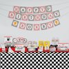 PIXHOTUL 4 Pcs Racing Car Tablecloths, Race Car Birthday Party Decorations Black Checkered Plastic Table Cover Table Runner for Kid Boy Birthday Race Car Theme Party (4, Red, 51'' x 108'')