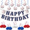 Baseball Party Decorations, Baseball Birthday Party Decorations Includes Happy Birthday Banner Baseball Table Decorations and Hanging Swirls, Baseball Themed Party Decorations