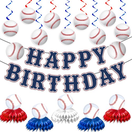 Baseball Party Decorations, Baseball Birthday Party Decorations Includes Happy Birthday Banner Baseball Table Decorations and Hanging Swirls, Baseball Themed Party Decorations