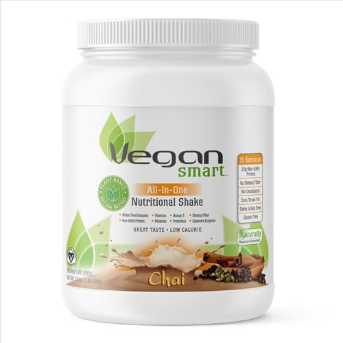 Vegansmart Naturade Plant Based Vegan Protein Powder - All-in-One Nutritional Shake Protein Blend - Gluten Free & Non-GMO - Chai (15 Servings)