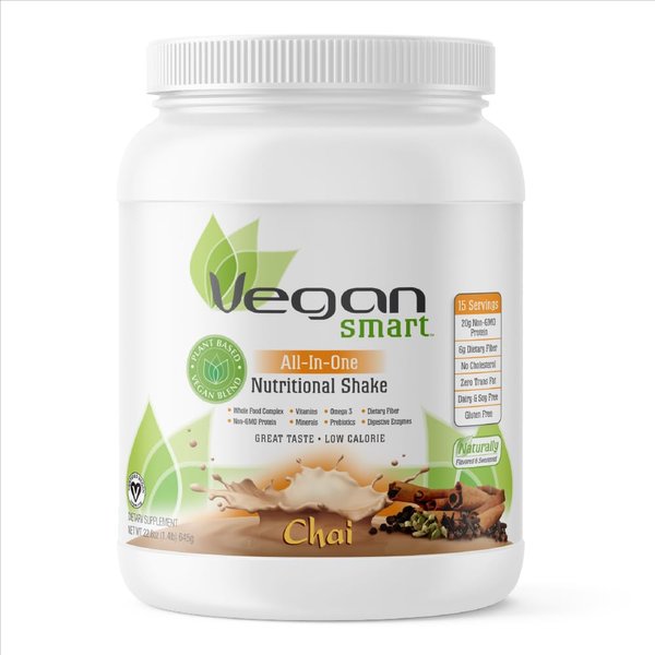 Vegansmart Naturade Plant Based Vegan Protein Powder - All-in-One Nutritional Shake Protein Blend - Gluten Free & Non-GMO - Chai (15 Servings)