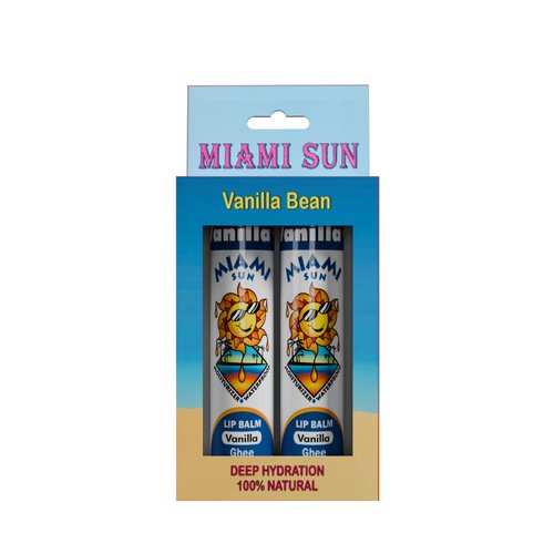 Miami Sun Natural Ghee Lip Balm, Hydrating Lip Treatment with Shea Butter & Beeswax, Organic & Non-Toxic, Best for Dry, Chapped Lips - Moisturizing, Healing, Chemical-Free Care (2 Pack Gift, Vanilla)