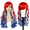 Anogol Hair Cap+80Cm/32Inch American Flag Wig 4th of July Costume Wig Red White and Blue Curly Wig For Party Cosplay Women, Election Wig Patriotic Hair Costume Wigs Halloween