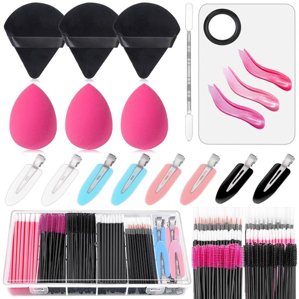 Disposable Makeup Applicators Kit with Mixing Palette Powder Puff Makeup Artist Tools Supplies Mascara Wands, Lip Brushes, Hair Clips Makeup Sponge for Face with Storage Box