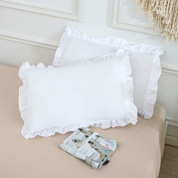 MoonxHome Ruffled Pillow Shams, Pack of 2 Edge Ruffled Pillow Cases 100% Brushed Microfiber Standard Size Bedding Pillow Covers with Envelope Closure (20x26 inches, White)