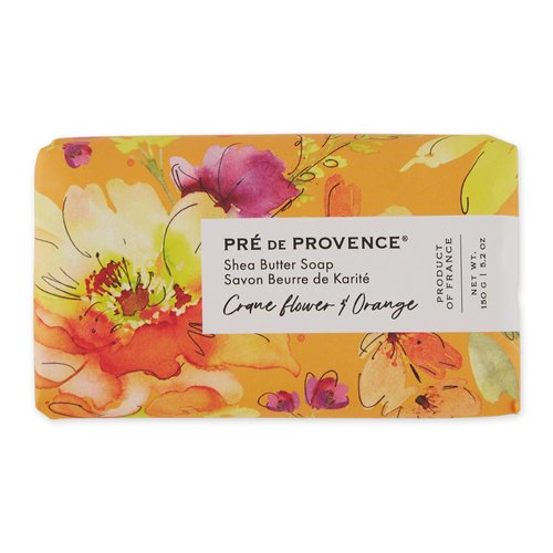 Pre de Provence Wrapped Artisanal Soap Bar, Organic Shea Butter Enriched, Natural French Skincare, Quad Milled for a Rich Smooth Lather, Crane Flower & Orange, 150 Gram