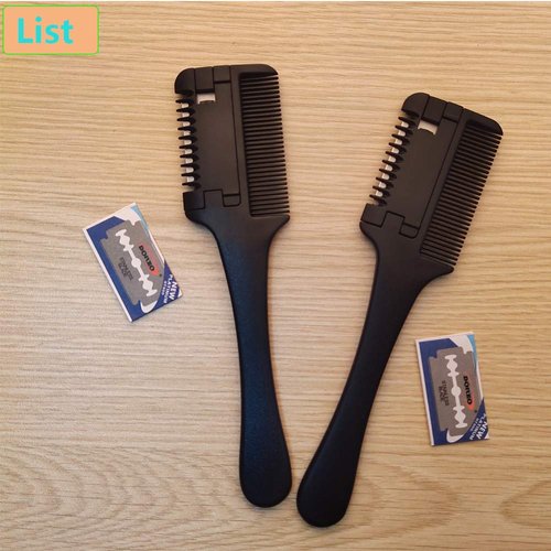 2 Pcs Hair Razor Combs with Extra 2 Pcs Replacement Razors, MSDADA Hair Cutter Comb for Thin and Thick Hair, Double Edge Razor Hair Cutting Comb Hair Thinner Trimmer Razor Comb for Thinning Trimming