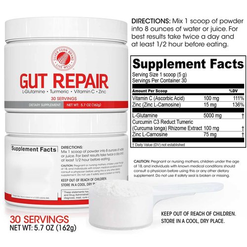 Silver Fern Gut Repair - Digestive Health Supplement Powder - L-Glutamine, Curcumin, Zinc & Ascorbic Acid Blend