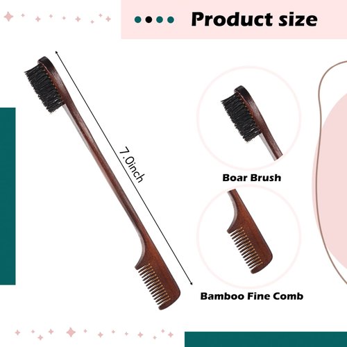 Geiserailie 3 Pcs Slick Back Hair Styling Set: Edge Control Brush, Teasing Comb for Women, Kids' Black Hair (Brown)
