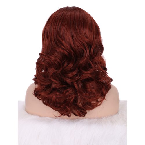 IMSTYLE Auburn Bob Wavy Lace Front Wigs Black Widow Short Copper Red Synthetic Wigs Heat Resistant Hair Natural Hairline with Glueless Wig for Cosplay (Copper Red)