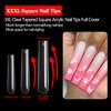 600PCS Square Nail Tips Full Cover, 3XL Clear Nail Tips for Acrylic Nails Professional, XXXL Full Cover Nail Tips No C Curve, Extra Long Tapered Square Fake Nails for Salons Home DIY Nail Art 12 Sizes