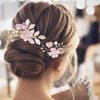 7 PCS Bridal Flower Wedding Hair Clips Crystal Pearl Hair Pins Headpiece Side Bridal Comb Gold Wedding Hair Accessories Jewelry for Brides Bridesmaids Women Girls Updo(Purple)