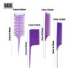 Hair Styling Comb,Highlighting Professional Styling Comb Metal Rat Tail Teasing Comb Dyeing Comb Foiling Comb for Home Hairstylist Barber Styling Weaving (4 Pcs Purple)