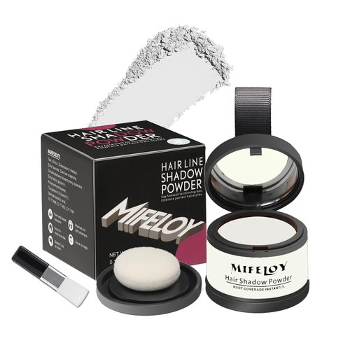 Mifeloy Root Touch Up Powder, Instantly Gray Hair Cover Up, Women Color Root Coverage Shadow Powder for Thinning Grey Hairline, Men Roots Concealer for Hair Loss Beard Line Eyebrow, White