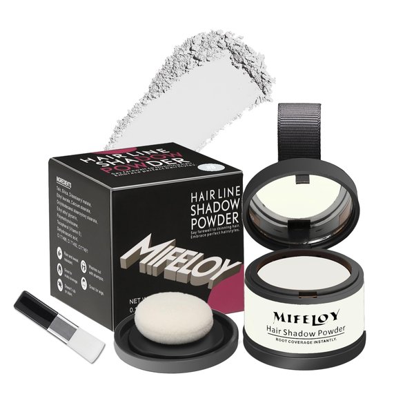 Mifeloy Root Touch Up Powder, Instantly Gray Hair Cover Up, Women Color Root Coverage Shadow Powder for Thinning Grey Hairline, Men Roots Concealer for Hair Loss Beard Line Eyebrow, White