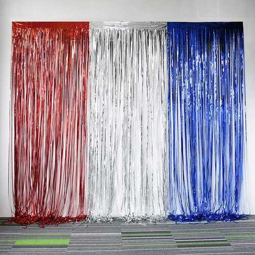 4th of July Decorations Red White Blue Metallic Tinsel Curtains for American Theme Party Patriotic Independence Day Photo Backdrops Props Decorations