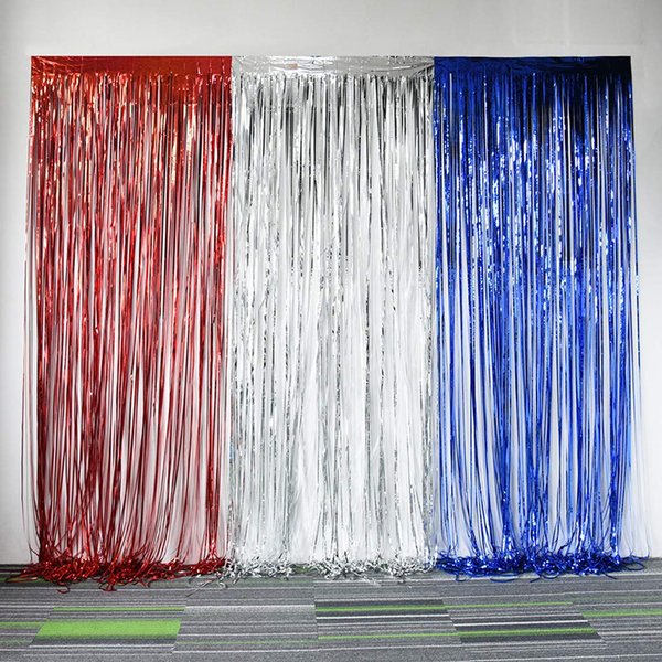 4th of July Decorations Red White Blue Metallic Tinsel Curtains for American Theme Party Patriotic Independence Day Photo Backdrops Props Decorations