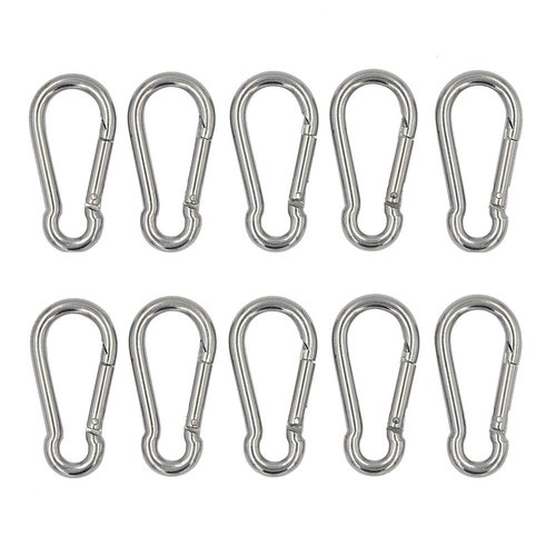 DGOL 10pcs 304 Stainless Steel Carabiner Snap Spring Hook Outdoor D Ring Chain Quick Link Lock Fastner Size 2"*1" Loading 195 lbs