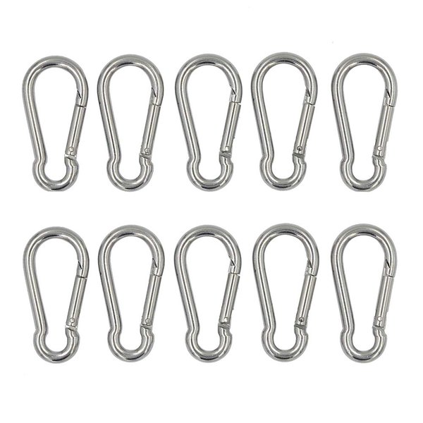 DGOL 10pcs 304 Stainless Steel Carabiner Snap Spring Hook Outdoor D Ring Chain Quick Link Lock Fastner Size 2"*1" Loading 195 lbs