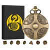 Mini DND Dice Set with Bronze Steampunk Gear Pocket Watch Shell Case, 7pcs Polyhedral Metal DND Dice Set, D&D Gifts with Gift Box, Role Playing Board Games DND Accessories
