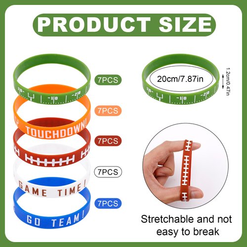 XIHIRCD 35pcs Football Bracelet, Soft Stretch Football Silicone Wristband Football Party Favors Motivational Wristbands Sports Bracelet for Kids and Adults Sport Theme Birthday Party Supplies Gifts