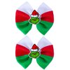 Christmas Hair Bows Green Monster Hair Clips for Girls Kids Handmade Grosgrrain Hair Bow Clip Grosgrain Ribbon Bows XMAS Hair Accessories for Christmas Party Decor, Red & Green & White