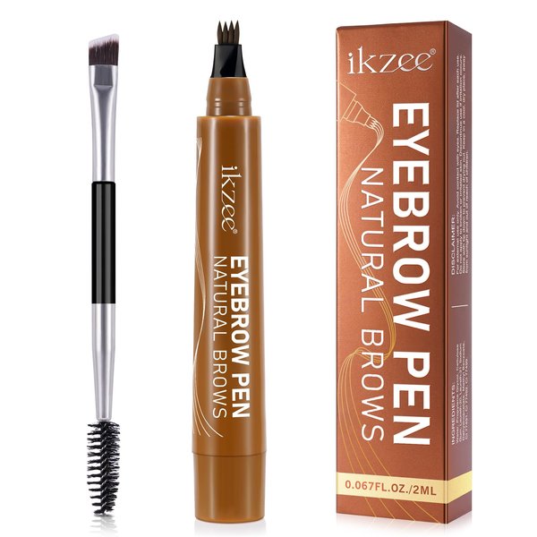 3D Microblading Eyebrow Pencil, 2024 New Waterproof Microblading Eyebrow Pencil Contouring Pen with 4 Fork Tip & Spoolie Brush, Precise Brush-Tip Create Natural Hair-Like Brows (#1 Light Brown)