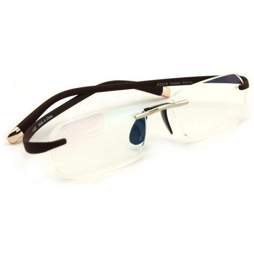 V.W.E Rectangular Rimless Memory Flex Temple Reading Glasses With Anti-reflective AR Coating (Brown, 1.75)