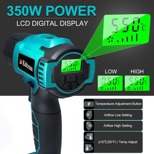 Cordless Heat Gun for Makita 18v Battery, 350W 122℉-1022℉ Fast Heating Soldering Hot Air Gun with LCD Digital Display for Shrink Tubing, PVC Wrap, Crafts, Car Wiring (No Battery)