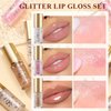 Hulyfw 3Pcs Glitter Lip Oil,Moisturizing Lip Glow Oil Big Brush Head Long Lasting Hydrating Shimmery Transparent,Glass Lip Glow Oil Non-sticky Shiny Primer Plumping Lip Gloss