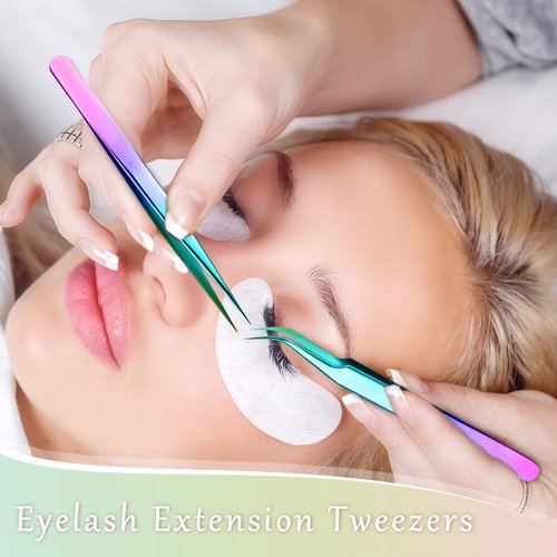 6 Pieces Eyelash Extension Tweezers, Straight and Curved Tip Stainless Steel Tweezers Nippers Volume Lash Tweezers for Eyelash Extensions False Lash Application Tools (Laser)