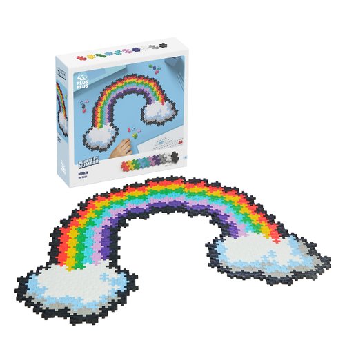 Plus Plus Puzzle By Number, 500 Piece Mini Interlocking Hashtag Color Blocks, 3D Pixel Art Kit for Kids - Rainbow