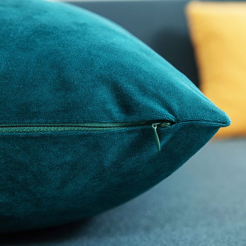 Throw Pillow Cases 18x18 Teal: 2 Pack Cozy Soft Velvet Square Decorative Pillow Covers for Farmhouse Home Decor, DEZENE